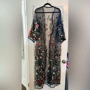 Floral Embroidered Sheer Kimono